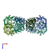 PDB entry 4woq coloured by chain, top view.
