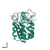 PDB entry 4wpk coloured by chain, side view.