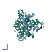 PDB entry 4wq2 coloured by chain, side view.