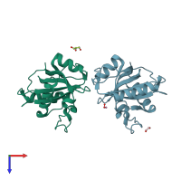 PDB entry 4wqn coloured by chain, top view.