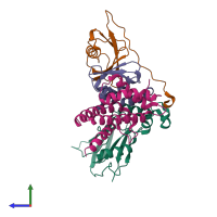 PDB entry 4wqo coloured by chain, side view.