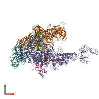 Hetero hexameric assembly 2 of PDB entry 4wqt coloured by chemically distinct molecules, front view.