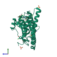 PDB entry 4wr5 coloured by chain, side view.