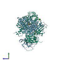 PDB entry 4wrn coloured by chain, side view.