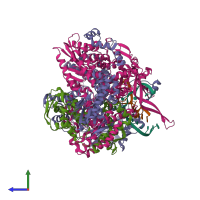 PDB entry 4wrt coloured by chain, side view.