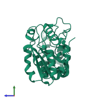 PDB entry 4wrx coloured by chain, side view.
