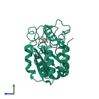 PDB entry 4ws5 coloured by chain, side view.