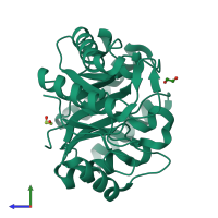 PDB entry 4wtp coloured by chain, side view.