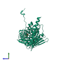 PDB entry 4wuc coloured by chain, side view.