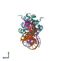 PDB entry 4wuh coloured by chain, side view.
