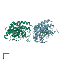 PDB entry 4wun coloured by chain, top view.