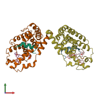 PDB entry 4wvd coloured by chain, front view.