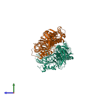 PDB entry 4wvm coloured by chain, side view.