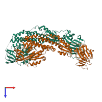 PDB entry 4wvm coloured by chain, top view.