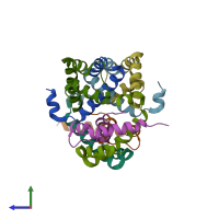 PDB entry 4wwr coloured by chain, side view.