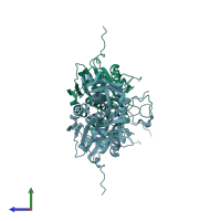 PDB entry 4wwv coloured by chain, side view.