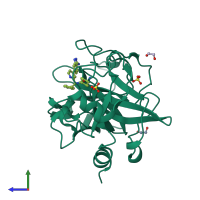 PDB entry 4wxi coloured by chain, side view.