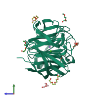 PDB entry 4wxq coloured by chain, side view.
