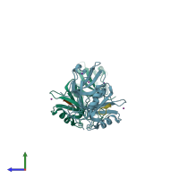 PDB entry 4wyu coloured by chain, side view.