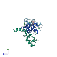 PDB entry 4wz2 coloured by chain, side view.