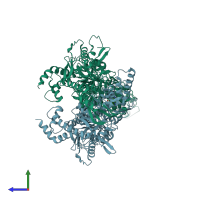 PDB entry 4wz8 coloured by chain, side view.