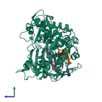 PDB entry 4wzm coloured by chain, side view.