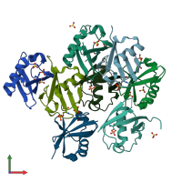 PDB entry 4wzp coloured by chain, front view.
