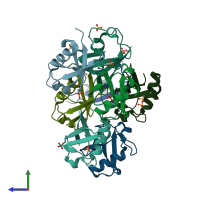 PDB entry 4wzp coloured by chain, side view.