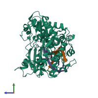 PDB entry 4wzq coloured by chain, side view.