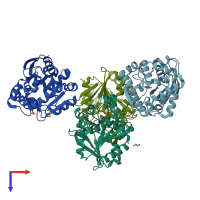 PDB entry 4x00 coloured by chain, top view.