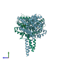 PDB entry 4x0f coloured by chain, side view.