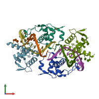 PDB entry 4x0g coloured by chain, front view.