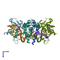 PDB entry 4x0g coloured by chain, top view.