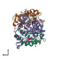 PDB entry 4x0l coloured by chain, side view.