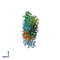 PDB entry 4x0o coloured by chain, side view.