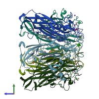 PDB entry 4x11 coloured by chain, side view.