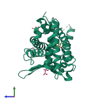 PDB entry 4x1f coloured by chain, side view.