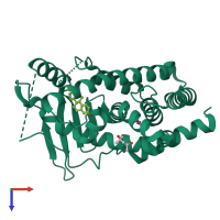 PDB 4x1f coloured by chain and viewed from the top.