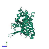 PDB entry 4x1g coloured by chain, side view.