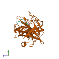 PDB entry 4x1s coloured by chain, side view.