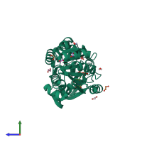 PDB entry 4x1t coloured by chain, side view.