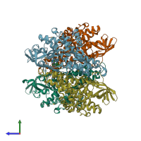 PDB entry 4x28 coloured by chain, side view.