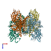 PDB entry 4x28 coloured by chain, top view.