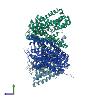 PDB entry 4x2s coloured by chain, side view.