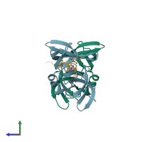 PDB entry 4x34 coloured by chain, side view.