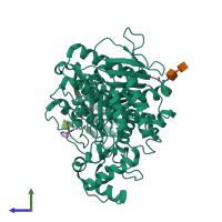 PDB 4x3c coloured by chain and viewed from the side.