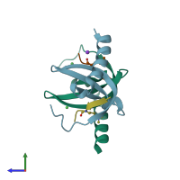 PDB entry 4x3k coloured by chain, side view.