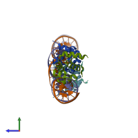 PDB entry 4x4c coloured by chain, side view.