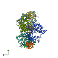 PDB entry 4x4t coloured by chain, side view.