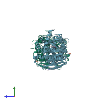 PDB entry 4x58 coloured by chain, side view.